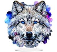 Lxmsja 5D Diamond Painting Wolf Desktop Deko für Erwachsene Kinder Diamond Painting Animal Tisch Deko Set, DIY Diamant Malerei stehend Kunst Ornament Bastelset Creative Set für Zimmer Büro Desktop