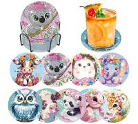 Lxmsja 9 Pcs Animal Diamond Painting Posavasos con Soporte, 5D Diamantes Kit Diamond Painting Adultos, Posavasos Corcho, Posavasos para Bebidas,Café y Té de Bar, Manualidades Adultos