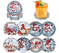 Lxmsja Juego de 8 posavasos de arte de diamantes de muñeco de nieve de Navidad con soporte, kits de pintura de diamantes de gnomo para adultos principiantes, posavasos divertidos para bebidas con