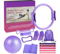 lxmydm Juego de anillos de pilates, juego de 13 piezas con accesorios, pelota de yoga, correa de yoga, bandas de fitness, calcetines de pilates, póster de entrenamiento y bolsa portátil, kit esencial