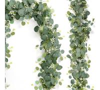 Lxoraziy 2 Piezas Guirnaldas Artificiales de Eucalipto con Hojas de Sauce Hojas Verdes Flores Blancas, Guirnalda Verde Colgante de 1,8m para Bodas Fiestas Mesas Chimeneas Escalera Marcos de Puertas