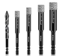 Lxoraziy 4 Piezas Brocas Porcelanico Set, Dry Diamond Drill Bits 6/8/10/12 y 1 Piezas Hex Shank Brocas 6 mm, Brocas para Metal Para Cerámica, Granito, Vidrio, Porcelana, Azulejos, Gres fino