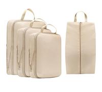 Lxoraziy 4 Piezas Compression Packing Cubes Ultraligera, Organizador de Maleta de Compresión Expandibles, Ahorro de Espacio Organizadores de Viaje Para Ropa, Ropa Interior, Zapatos- Beige
