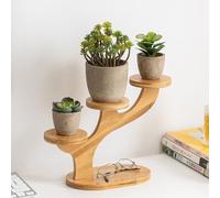 Lxoraziy Mini 3 Niveles Soporte para Plantas de Bambú, Estante de Exhibición de Plantas, Soporte para Macetas Suculentas de Mesa, para Decoración de Alféizar de Ventana de Escritorio en Casa