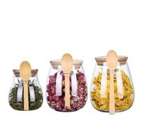 Lxoraziy Tarros de Cristal con Tapa de Bambú y Cuchara, Set de 3 Botes Herméticos 350ml 600ml 1000ml, Recipientes de Almacenamiento para Cocina Café Té Azúcar Especias