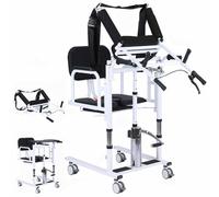 LXPINGMM Silla de Transferencia elevadora 5 en 1 para Pacientes Ancianos y Uso doméstico, portátil, con reposapiés de Altura Ajustable, Elevador hidráulico, abatible 180°, soporta hasta 200 kg Black