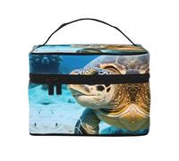 LXqlSS Big Sea Turtle - Bolsa de maquillaje portátil de viaje para mujer, organizador de maquillaje con cremallera, piel sintética, lavable, impermeable, negro, talla única, Black, Talla única