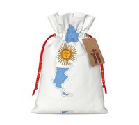 LXqlSS Bolsa de arpillera con estampado de mapa de bandera argentina, bolsa de regalo de Navidad con cordones y etiqueta de regalo, regalos de boda y fiesta de Navidad