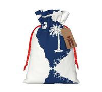 LXqlSS Bolsa de arpillera con estampado de mapa de la bandera de Carolina del Sur, bolsa de regalo de Navidad con cordones y etiqueta de regalo, regalos de boda y fiesta de Navidad