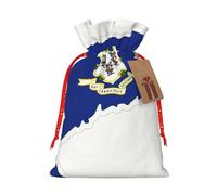 LXqlSS Bolsa de arpillera con estampado de mapa de la bandera del estado de Connecticut, bolsa de regalo de Navidad con cordones y etiqueta de regalo, regalos de boda y fiesta de Navidad