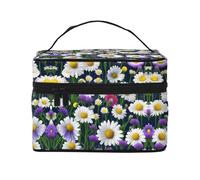LXqlSS Bolsa de maquillaje de flores silvestres y margaritas de aciano, bolsa de cosméticos portátil de viaje para mujeres, organizador de maquillaje con cremallera, piel sintética, lavable,