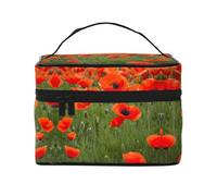LXqlSS Bolsa de maquillaje portátil de pétalos de amapola, bolsa de cosméticos de viaje para mujeres, organizador de maquillaje con cremallera, piel sintética, lavable, impermeable, negro, talla