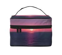 LXqlSS Bright Moon at Sea - Bolsa de maquillaje hippie portátil de viaje para mujer, organizador de maquillaje con cremallera, piel sintética, lavable, impermeable, color negro, talla única, Black,