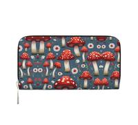LXqlSS Cartera de piel con estampado de setas rojas y blancas para mujeres y hombres, cartera de cuero con cremallera, gran capacidad