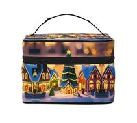 LXqlSS Christmas Village - Bolsa de maquillaje portátil de viaje para mujer, organizador de maquillaje con cremallera, piel sintética, lavable, impermeable, color negro, talla única, Black, Talla