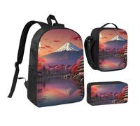 LXqlSS Japan Mount Fuji - Mochila con estampado de paisaje para uso diario, juego de 3 mochilas con lonchera y estuche para lápices