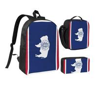 LXqlSS Mochila con estampado de la bandera del estado de Wyoming para uso diario, juego de 3 mochilas con lonchera y estuche para lápices