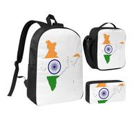LXqlSS Mochila con estampado de mapa de la India para uso diario, juego de mochila de 3 piezas con lonchera y estuche para lápices
