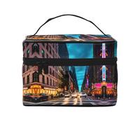 LXqlSS Streets of New York City - Bolsa de maquillaje portátil de viaje para mujer, organizador de maquillaje con cremallera, piel sintética, lavable, impermeable, color negro, talla única, Black,