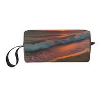 LXqlSS Sunset at The Beach - Bolsas de cosméticos para mujer, bolsa de maquillaje portátil, bolsa de almacenamiento de viaje, bolsa de recepción diaria, bolsa de aseo de gran capacidad, color blanco,