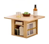 LXRHLIKG Mesas de Centro Pequeñas, Mesa de Suelo Baja de Madera, Estante Ajustable, Rejilla Metálica, 52x52x31 cm, para Sentarse en el Suelo