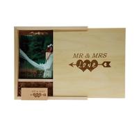 LXSINO Memoria USB 3.0 Madera 64GB Grabado Láser Mr & Mrs - Memoria USB 64GB con Caja para fotografía de Boda/Aniversario de Boda (Maple, Compatible con Foto de 10x15cm)