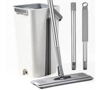 LxsNyvantic Fregona con Cubo Escurridor 2 en 1 - Mopa Plana de Microfibra con Cabezal 360°, Mango de Acero Inoxidable Ajustable hasta 115 cm,Limpieza en Seco y Húmedo para Madera y Azulejos