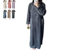 LXSNZARUY Ropa de invierno de terciopelo coral para mujer, ropa de dormir de forro polar grueso y cálido, color sólido, cuello redondo, bolsillo, camisón largo, gris, L