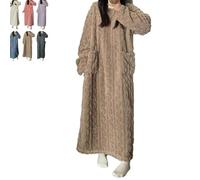 LXSNZARUY Ropa de invierno de terciopelo coral para mujer, ropa de dormir de forro polar grueso y cálido, color sólido, cuello redondo, bolsillo, camisón largo, marrón, L