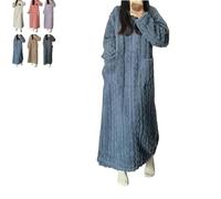 LXSNZARUY Ropa de invierno de terciopelo coral para mujer, ropa de dormir de forro polar grueso y cálido, color sólido, cuello redondo, bolsillo, camisón largo, azul, L