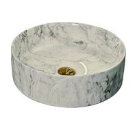 LXTEDJ Lavamanos De Baño De Cerámica,El Diseño General Adopta Texturas De Piedra, Redondo Lavabo Sobre Encimera, Adecuado Para Baños Modernos Y Tradicionales, 40X40X12CM-03