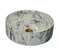 LXTEDJ Lavamanos De Baño De Cerámica,El Diseño General Adopta Texturas De Piedra, Redondo Lavabo Sobre Encimera, Adecuado Para Baños Modernos Y Tradicionales, 40X40X12CM-02