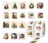 Lxtness 500 Piezas Stickers Navidad, Etiquetas Adhesivas, Pegatinas Navidad para Regalos Retro Etiquetas Autoadhesivas para Bolsas de Papel Sobres Botellas Nombres(2 Rollos)