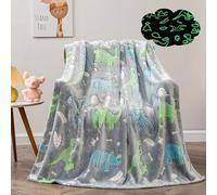 LXTOPN Manta para niños, Manta para Cama Pequeña, Manta de Dinosaurios que Brilla en la Oscuridad, Manta de Franela para Niños y Niñas (Gris, 130 x 150 cm)