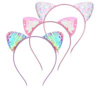 LXUEJIE 3 diademas de orejas de gato, lentejuelas para el pelo, diadema de gato brillante, orejas de gato, diadema, diadema, diadema, diadema para cumpleaños, fiestas, cosplay