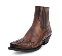 LXURY Botas De Caballero Para Hombre, Botas De Vaquero Occidentales Bordadas, Botas Con Estampado De Retazos De Cuero De Pu Con Punta Puntiaguda, Para Granjas Al Aire Libre,Marrón,39