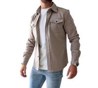 LXURY Chaqueta Tipo Camisa con Botones para Hombre,Sobrecamisa con Botones para Abrigo de Trabajo de algodón,Manga Larga Ajustada para Hombre (M,Apricot)
