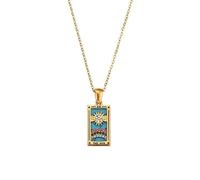 LXURY Collares simbólicos de Cartas de Tarot de Colores, Colgante de Carta de Tarot de Esmalte Cuadrado de Acero Inoxidable Chapado en Oro de 18 Quilates (Style G)