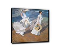 LXURY Cuadros Impresionista Paseando por la Orilla del Mar Impresiones de Arte Famoso Cuadro en lienzo Obra de Arte Moderna para Sala de Estar 60x60cm Negro Enmarcado