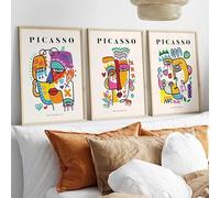 LXURY Famosos Pablo Picasso Carteles Color Líneas faciales Lienzo Pintura Pablo Picasso Impresiones Arte Pared Ilustración Cuadros Decoración del Hogar 40x60cmx3 Sin Marco