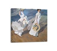 LXURY Paseando por la orilla del mar de (Joaquí/Sorol//l/a)/Famoso gi Impresión sobre lienzo Cuadros postimpresionistas para decoración de pared de sala de estar 50x50cm Marco interior
