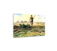 LXURY Una pastora y su rebaño. Reproducción de pinturas famosas. Arte mural en lienzo. Carteles e impresiones. Cuadro moderno para decoración del hogar. 50x65 cm con marco interior.