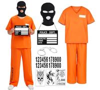 LXWINNER Disfraz de preso naranja para adultos,mono de presos,disfraz de preso para hombres y mujeres,disfrazs de con accesorios,ropa de naranja,para Halloween,carnaval,cosplay y fiestas (XL)