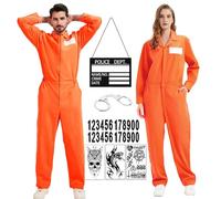 LXWINNER Disfraz de preso naranja para adultos,mono de presos,disfraz de preso para hombres y mujeres,disfrazs de con accesorios,ropa de naranja,para Halloween,carnaval,cosplay y fiestas (M)