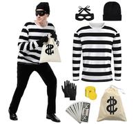 LXWINNER Disfraz Ladron Adulto,Disfraz Ladrona Mujer,Con Sombrero, Máscara, Camisa, Guantes, Cartera, Medias Hasta la Rodilla,Disfraz Mujer Carnaval,para Halloween,carnaval,fiesta (Hombre, XL)