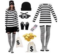 LXWINNER Disfraz Ladron Adulto,Disfraz Ladrona Mujer,Con Sombrero, Máscara, Camisa, Guantes, Cartera, Medias Hasta la Rodilla,Disfraz Mujer Carnaval,para Halloween,carnaval,fiesta (mujer, XL)