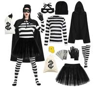 LXWINNER Disfraz Ladron Adulto,Disfraz Ladrona Mujer,Con Sombrero, Máscara, Camisa, Guantes, Cartera, Medias Hasta la Rodilla,Disfraz Mujer Carnaval,para Halloween,carnaval,fiesta (Mujer, XL)