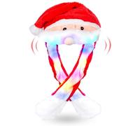 LXWINNER Gorro de Navidad con Luz Led,Sombrero con orejas móvil,Adultos Niño Rojo Gorro de Papá Noel,Gorro de Navidad de Peluche,Sombreros de Fiesta de Navidad,para Navidad, vacaciones, carnaval