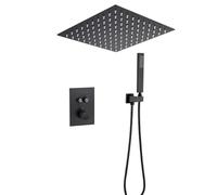 LXWKAI Sistema de Ducha Oculto Mezclador termostático de Ducha Cabezal de Ducha Negro y Juego de Manguera Kit de Cabezal de Ducha de Techo Cuadrado, Acero Inoxidable A, 12 Pulgadas, función Doble