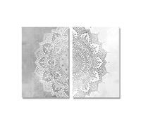 LXWWW Cuadro en Lienzo Bohemia Mandala Patrón Arte de la Pared Impresión Beige Gris y Blanco Póster Imagen Sala de Estar Decoración para el hogar Impresión 40x60cmx2pcs Sin Marco